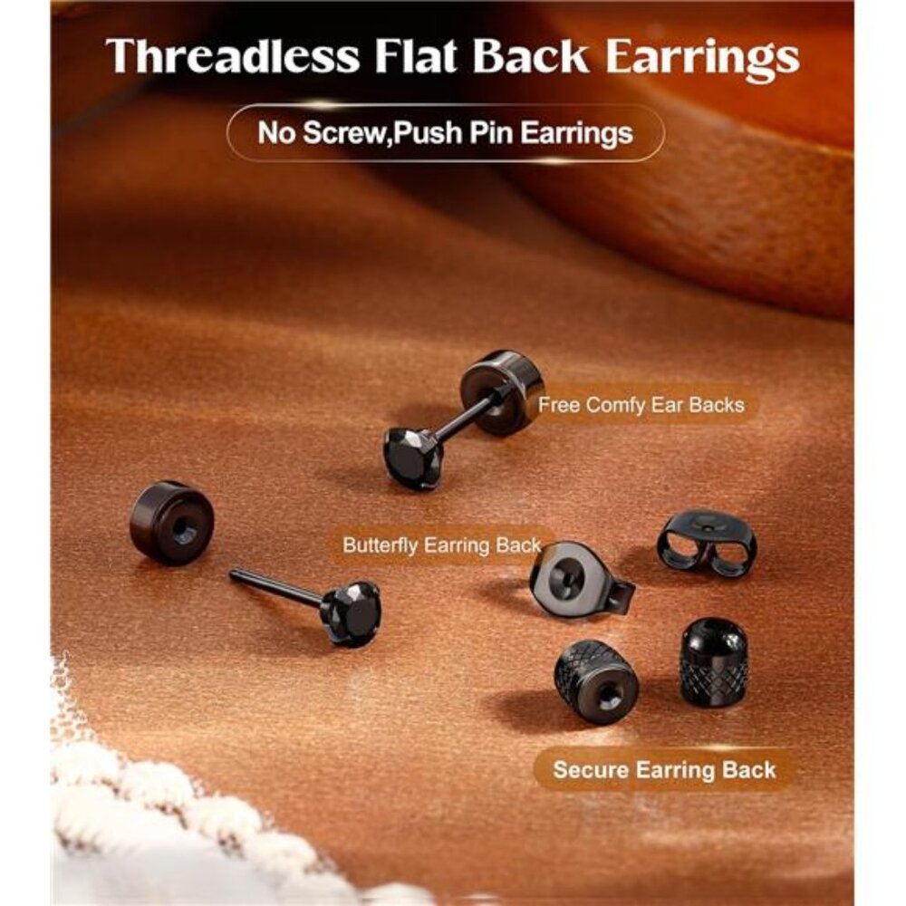 Titanium Threadless Flat Back Earrings-Hypoallerg… - image 2